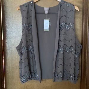 Chicos Taupe Brown Sequined Vest. Size 3 (XL). NWT. Lightweight. VGC.